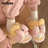 Winter Cartoon Cute Plush Slippers Women Butterfly-Knot Slides Casual Non-Slip Flip Flop Girls Bowknot Home Flat Bedroom Shoes H1122