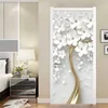 Self-Adhesive Door Sticker 3D Stereo White Flowers Mural Wallpaper Living Room Bedroom Home Decor Door Poster Waterproof Sticker 210722