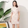Moda Tasarımcısı Yaz Parti Mini Elbise kadın Zarif Dantel Ekleme Puf Kollu Çiçek Baskı Kısa Jacquard 210524