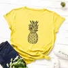 100% bomull T-shirts för kvinnor Kortärmad Kvinnor Toppar Grafisk Tee Kvinna Sommarskjorta Frukt Ananas utskrift CrewNeck Tees Plus Y0629