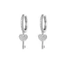 Pretty Fashion Shiny Cubic Zirconia Heart Lock Key Charm Dangling Dainty Minimalist Hoop Earrings Gold Silver For Women Jewelry DI305b