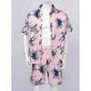 Bladmönster beachwear män sommar casual hawaiian set baddräkt strandbräda shorts bottnar med kortärmad blus skjorta toppar g1222