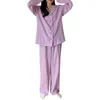 Korean Purple Grid Girls Pajamas Set Cute Winter Long Sleeve Leisure Sleepwear For Women Loose Nightwear Homewear Suit X0526