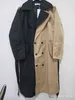 IEFB 남자의 의류 디자인 벨트 성격을 가진 윈드 브레이커 성격 히트 컬러 패치 워크 느슨한 특대 긴 코트 남성 트레크 9Y189 210524