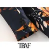 Mulheres moda escritório desgaste floral cópia blazer casaco vintage bolsos de manga comprida feminina outerwear chique tops 210507