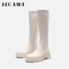 Autumn Women Knee High Boots Khaki Green Laminated Flat Platform Boots Round Toe Chunky Heel Women Long Boots 211009