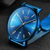 Lige Hommes Montres Top Marque De Luxe Étanche Ultra Mince Horloge Bleu Mesh Ceinture Mode Casual Quartz Montre Hommes Sport Montre-Bracelet Q0524