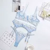 NXY sexy set Women's Applique Sexy Underwear Set Mesh See-Through Underwire Gather Bra Garter Belt Thong Floral Erotic Lingerie 1128