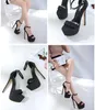 2021 Damskie Seksowne Wysokie Platformy Platformy Sandały Pasek Buty Dziewczyny Night Club Cienkie Obcasy Pompy Lady Casual Black Gold Dress Shoe Duży rozmiar 42 41 10US # P86