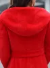 LAUTARO Kış Uzun Siyah Yumuşak Sıcak Faux Kürk Kadın Hood Ile Uzun Kollu Slim Fit Maxi Kabarık Kore Moda 211018