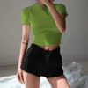 Summer Crop Top T-Shirt Female Solid Cotton O-Neck Short Sleeve for Women Slim Short Sport Femme Tight Tee 210515