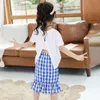 女の子の夏の服tシャツ+格子縞のスカートのための手紙のための衣装の服服カジュアルスタイルの子供トラックスーツ6 8 10 12 14 210528