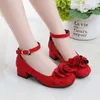 Pink Red Black Childrens Girls Leather Shoes for Kids High Heeled Princess For Party Wedding Big Dress 220225
