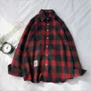 Spring Long Sleeve Red Black Plaid Shirt Men Slim Fit Cotton Casual Shirts Clothing Fashion Brand M-3XL Men's