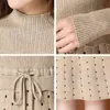 Polka Dot Stretch Knitted Fake Two Pieces Dresses O-Neck Drawstring Slim Waist Knee-Length Patchwork Dress For Women 210522