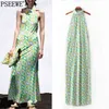 Abito Donna Verde Stampa Halter Lungo Donna Vintage Backless Sexy Maxi Estivo es Beach Party es 210519