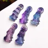 Handwerk Carve Rainbow Fluorite Chinese Lady Buddha Guan Kwan Yin Hanger Bead Bodhisattva Amulet Talisman Natural Rock Crystal Stone Patron Saint Charm 35 * 15 * 8mm