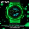 SANDA Men Fashion Sport fluorescent Wrist Watch Transparent Quartz Waterproof LED Dual Display Male Clock Watch Orologio da uomo G1022