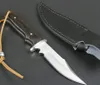 Hoge kwaliteit Ourdoor Survival Rechte jachtmes 440c Satijnen Bowie Blade Volledige Tang Ebony Handvat Vaste Blades Messen met Lederen Schede