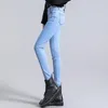 Скинни эластичные джинсы женщины классические брюки карандашей твердые высокие талии офисные дамы осенние брюки женские плюс размер 210423
