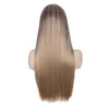 Long Straight Hair Wig Ladies Fashion Dyeing Black Gradient High Temperature Silk