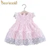 Bebê meninas vestidos de festa verão moda infantil floral bordado trajes toddler roupas sem mangas aniversário roupas 210429
