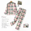 Kamerjurken voor Dames Stijl Dames Flanel Katoen Lange mouwen Broeken Huispak Herfst Winter Plaid Koreaanse Pyjama 2111112