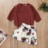 Set di vestiti per neonati Primavera Autunno Moda Abiti per ragazze Pullover a maniche lunghe rosso Top + Pantaloncini floreali con rose Set per bambini Abbigliamento per bambini