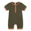 Barboteuse d'été côtelée pour bébé, combinaisons à manches courtes, Boutique, vêtements une pièce pour tout-petits, M3554