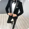 Mäns kostymer blazers 2021 senaste kappa byxa designar svart sammet män kostym smal passform 2 stycken bröllop groom party tuxedos blazer med byxor