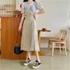 Bohemian Chiffon Button A-Line Long Skirt Girl Summer Patchwork Floral Print Split Skirts Casual Holiday Women Ankle-Length Saia 210619