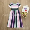 Uroczy Baby Girl Dress Multi Color Striped Circle Neck Krótki Rękaw Długość Długość Spódnica Summer Beach Kids Sukienki Ubrania 17 5at L2