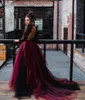 2022 Gothic Black and Mulberry Magic Ombre Skirt Wedding Dress Two Pieces A Line Boho Beach Bridal Gowns Vintage Sexy Backless Lace Long Sleeve Bride Dresses