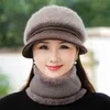 Femmes hiver chapeau garder au chaud femme casquette extérieure ajouter fourrure doublée s écharpe ensemble pour décontracté lapin tricoté seau 211119