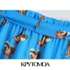 KPytomoa Mulheres moda com cinto impresso calções paperbag vintage alta elástica cintura lateral bolsos feminino calças curtas mujer 210621