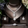 Ohrringe Halskette HIBRIDE Einzigartiges brillantes Zirkonia-Hochzeitsschmuckset große Blumenform Afrika Luxus Braut 4-teilig Festivalkleid N-