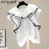 Matakawa Fashion Contrast Color Woman Tshirts Sweet Trójwymiarowe ruffled Szycie T Shirt Koszulka z krótkim rękawem T-shirt TOP 210513