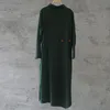 Johnature Autumn Retro Button Half High Collar Solid Color Bottoming Irregular Dresses Simple Comfortable Women Dress 210521