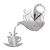 Творческий чайник чайник настенные часы 3D акриловые кофе чашки чашки чашки настенные часы для офиса домашний кухонный столовая гостиная украшения H0922