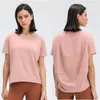 L079 T-shirts met ronde hals Lady Yoga Outfit Effen kleur Vrouwen Sport Tops Meisje Fitness Shirt Soft Relaxed Fit Top Vrijetijdskleding