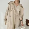 Printemps automne femmes Double boutonnage revers manteau pardessus avec ceinture décontracté longue Trench veste bureau dame 210430