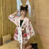 2Colors Dígito de verão Impressão Solta Quimono Mulheres Blusa Kimono Cardigans Chinês Estilo Beachwear Camisa Tops com Cinto (M292) 210423