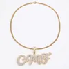 Nome personalizzato Doppio colore Lettere corsive lettere pendenti uomo cubico zircone hip hop 5a monili roccia in pietra