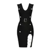 Kvinnor Sunner Style Sexig V Neck Chain Black Bandage Dress Celebrity Designer Fashion Party Club Vestido Casual Dresses