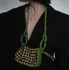 Outono / Inverno Estilo Bags Horshair Stitching Nicho Design Plissado Mini Double Ring CheckerBoard Crossbody Sapy Bag