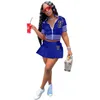 Neue Großhandel Frauen Kleid Sets Sommer Outfits Kurzarm Baseball Jacke + Mini Rock Passenden Set Casual Frühling Kleidung Trendy rock Anzug Bulk 7078