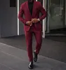 Męskie Garnitury Blazers (Kurtka + Spodnie) Jesień Streetwear Wino Czerwony One Button Slim Fit Tuxedo Wedding Man Suit 2 Sztuka Formalna Blazer Custom Mad
