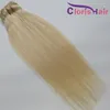 Full Head 8pcs/Set 120g #613 Klipp i förlängningar Silkeslen rak platina Blond Raw Virgin Indian Human Hair Weave Clips on Great Double Weft