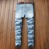 Мужчины растягивают джинсы боковые полосы байкерские джинсы джинсы джинсы рваные отверстия колена Слим -ужин скинни хип -хоп джинсы мужчины 210318