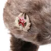 Sovjet Armé Militär Badge Ushanka Bomber Hat Gitter Print Russia Kepsar Faux Fur EarFlap Vinterhatt Varm Trapper Hattar Gorro Ruso